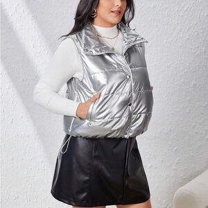 Baccini Metallic Silver Puffer Vest